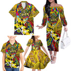 Autism Awareness Australia Richmond Tiger Family Matching Off The Shoulder Long Sleeve Dress and Hawaiian Shirt Aboriginal Indigenous Art