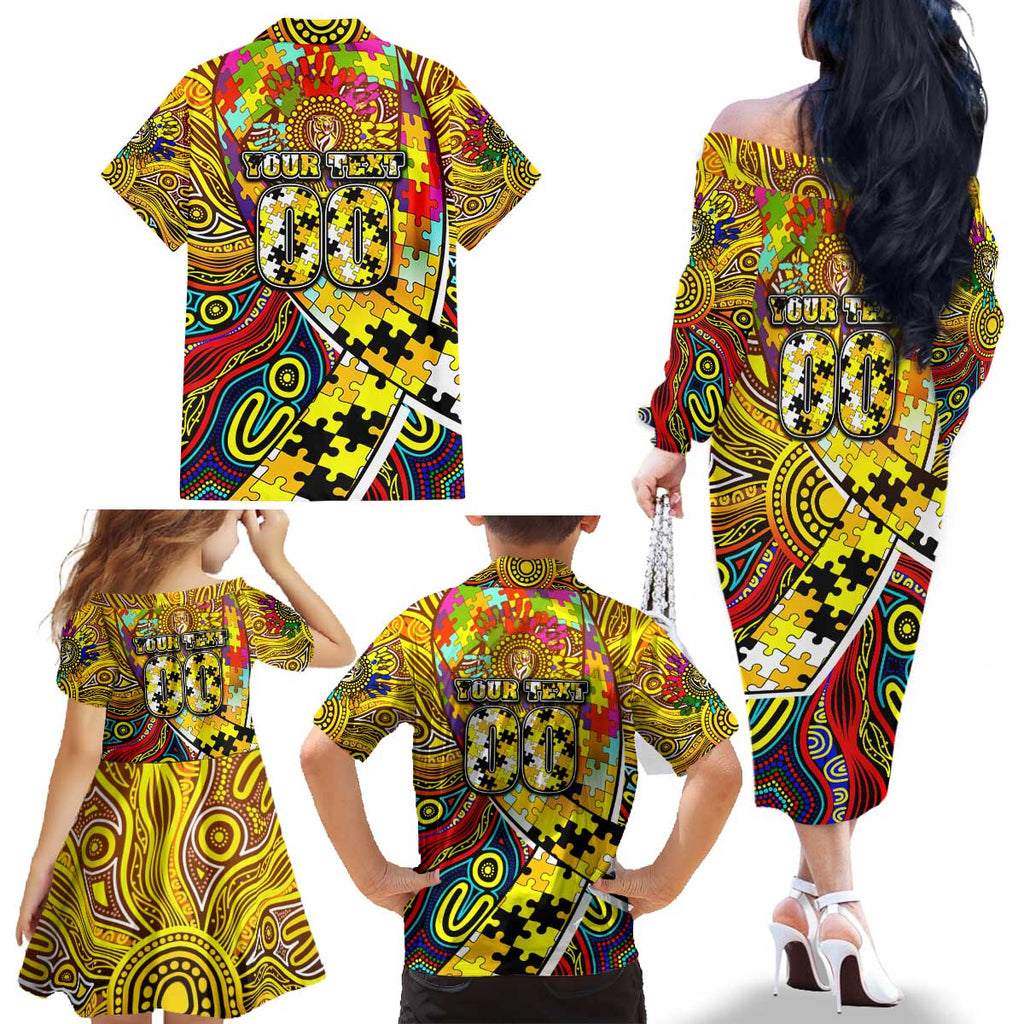 Autism Awareness Australia Richmond Tiger Family Matching Off The Shoulder Long Sleeve Dress and Hawaiian Shirt Aboriginal Indigenous Art