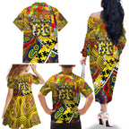 Autism Awareness Australia Richmond Tiger Family Matching Off The Shoulder Long Sleeve Dress and Hawaiian Shirt Aboriginal Indigenous Art