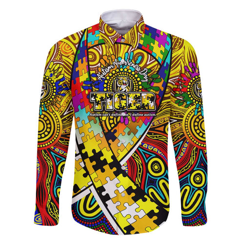 Autism Awareness Australia Richmond Tiger Family Matching Off The Shoulder Long Sleeve Dress and Hawaiian Shirt Aboriginal Indigenous Art