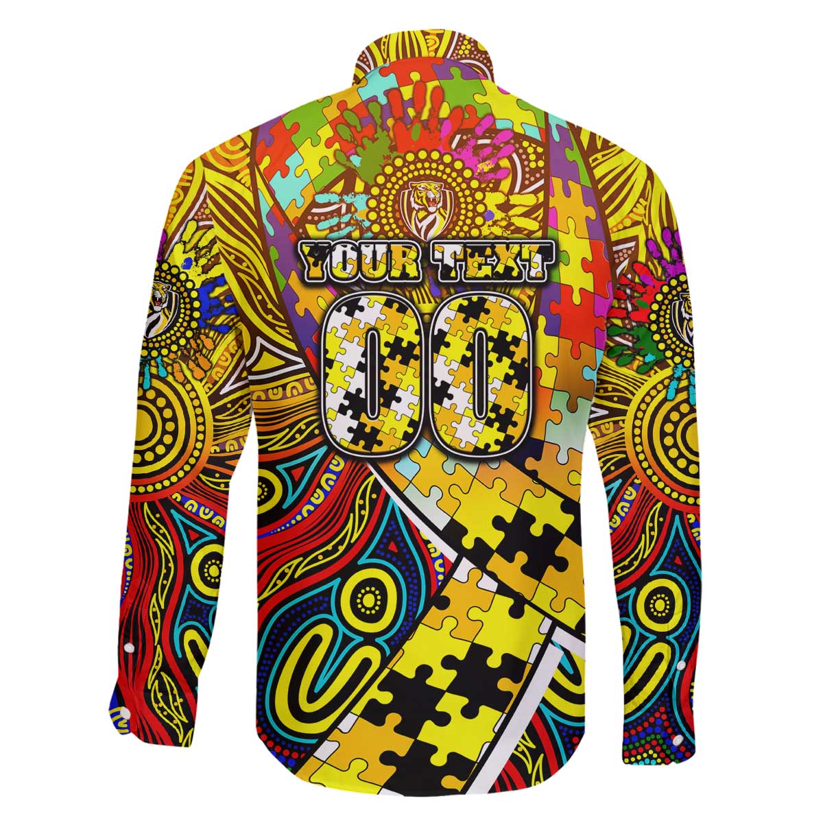 Autism Awareness Australia Richmond Tiger Family Matching Off The Shoulder Long Sleeve Dress and Hawaiian Shirt Aboriginal Indigenous Art
