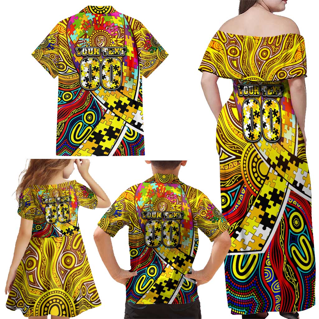 Autism Awareness Australia Richmond Tiger Family Matching Off Shoulder Maxi Dress and Hawaiian Shirt Aboriginal Indigenous Art