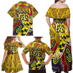 Autism Awareness Australia Richmond Tiger Family Matching Off Shoulder Maxi Dress and Hawaiian Shirt Aboriginal Indigenous Art
