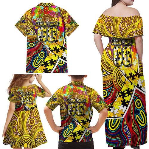 Autism Awareness Australia Richmond Tiger Family Matching Off Shoulder Maxi Dress and Hawaiian Shirt Aboriginal Indigenous Art