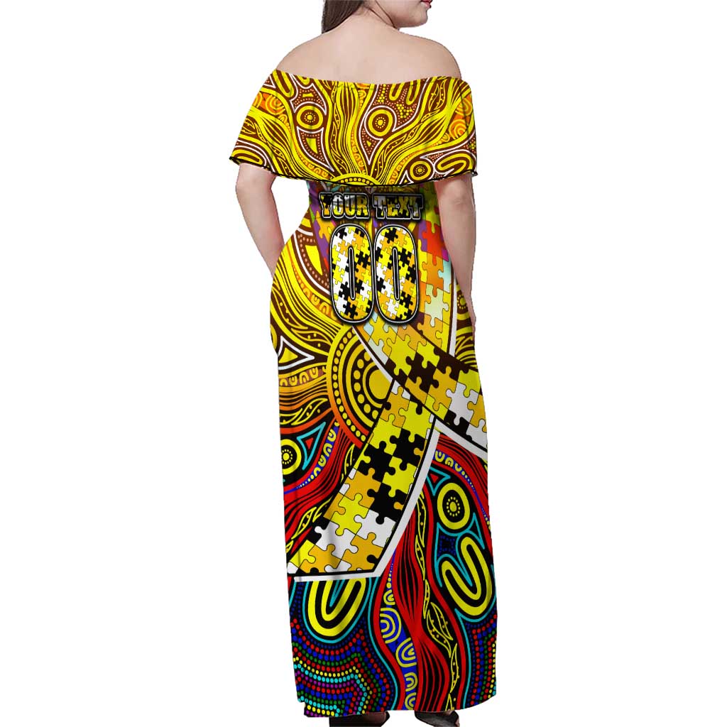 Autism Awareness Australia Richmond Tiger Family Matching Off Shoulder Maxi Dress and Hawaiian Shirt Aboriginal Indigenous Art