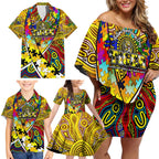 Autism Awareness Australia Richmond Tiger Family Matching Off Shoulder Short Dress and Hawaiian Shirt Aboriginal Indigenous Art