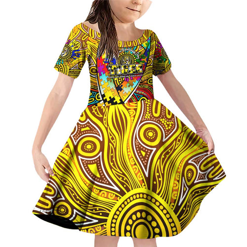 Autism Awareness Australia Richmond Tiger Family Matching Off Shoulder Short Dress and Hawaiian Shirt Aboriginal Indigenous Art