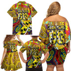 Autism Awareness Australia Richmond Tiger Family Matching Off Shoulder Short Dress and Hawaiian Shirt Aboriginal Indigenous Art