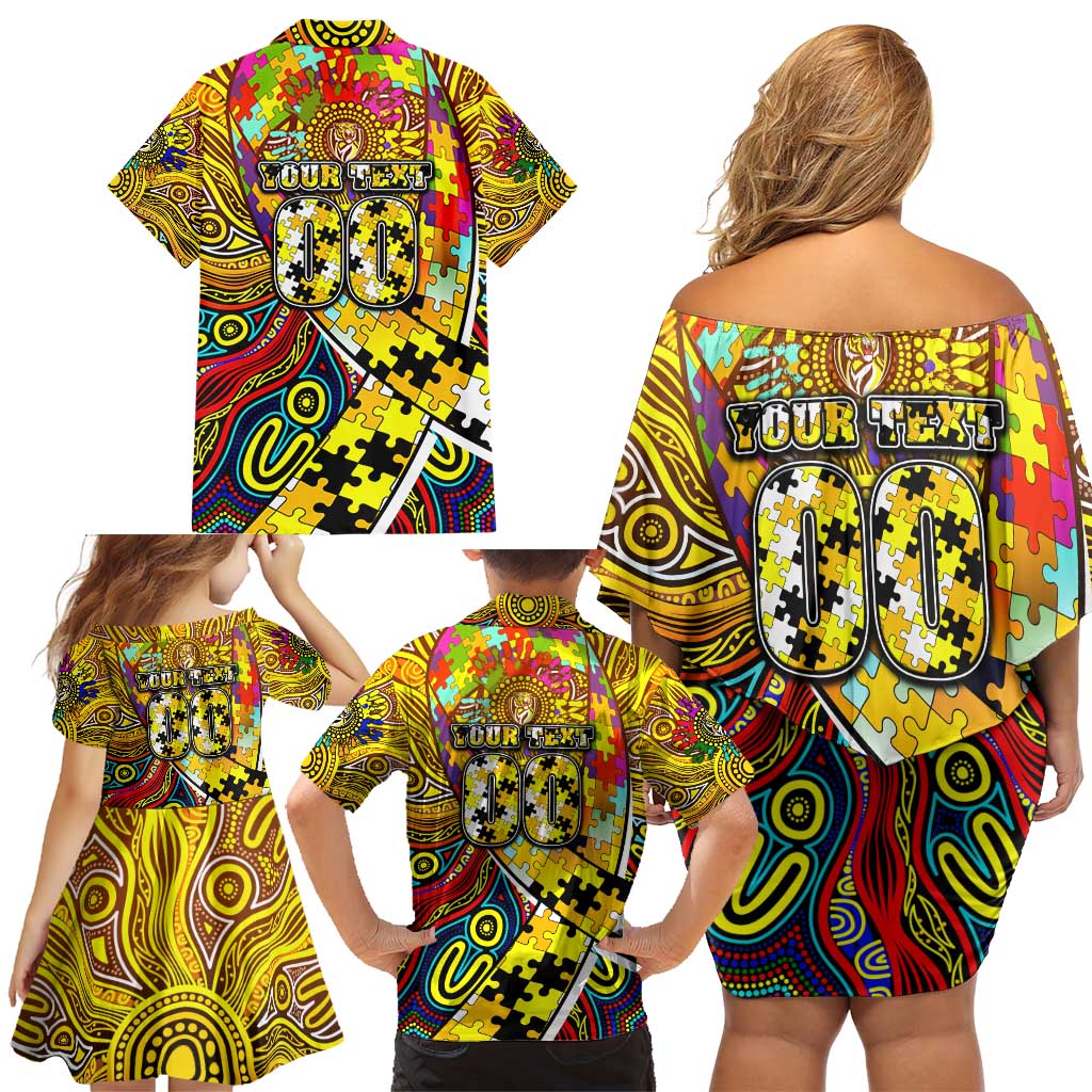 Autism Awareness Australia Richmond Tiger Family Matching Off Shoulder Short Dress and Hawaiian Shirt Aboriginal Indigenous Art