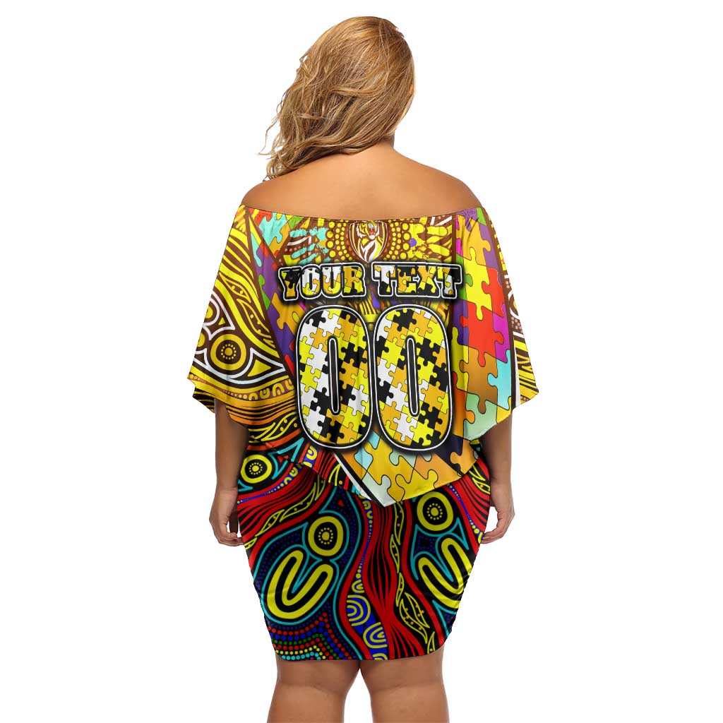 Autism Awareness Australia Richmond Tiger Family Matching Off Shoulder Short Dress and Hawaiian Shirt Aboriginal Indigenous Art