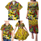 Autism Awareness Australia Richmond Tiger Family Matching Puletasi and Hawaiian Shirt Aboriginal Indigenous Art