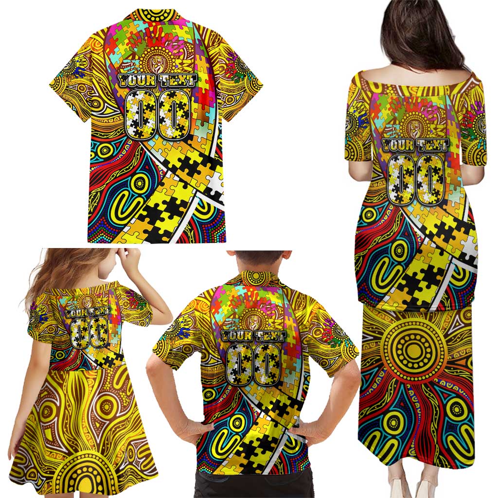 Autism Awareness Australia Richmond Tiger Family Matching Puletasi and Hawaiian Shirt Aboriginal Indigenous Art