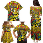 Autism Awareness Australia Richmond Tiger Family Matching Puletasi and Hawaiian Shirt Aboriginal Indigenous Art