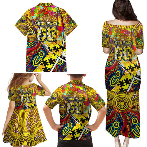 Autism Awareness Australia Richmond Tiger Family Matching Puletasi and Hawaiian Shirt Aboriginal Indigenous Art