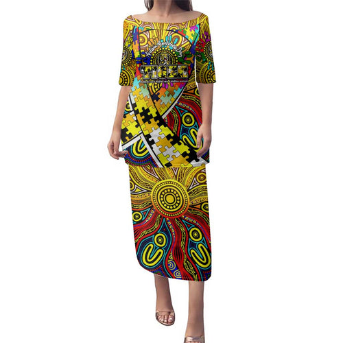 Autism Awareness Australia Richmond Tiger Family Matching Puletasi and Hawaiian Shirt Aboriginal Indigenous Art