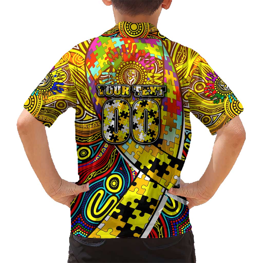 Autism Awareness Australia Richmond Tiger Family Matching Short Sleeve Bodycon Dress and Hawaiian Shirt Aboriginal Indigenous Art