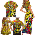 Autism Awareness Australia Richmond Tiger Family Matching Short Sleeve Bodycon Dress and Hawaiian Shirt Aboriginal Indigenous Art