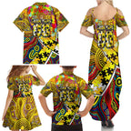 Autism Awareness Australia Richmond Tiger Family Matching Summer Maxi Dress and Hawaiian Shirt Aboriginal Indigenous Art