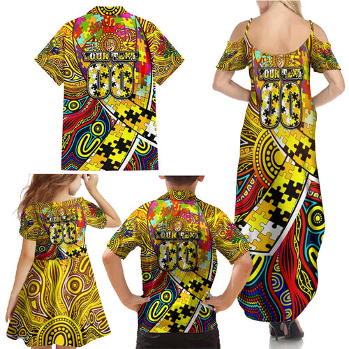 Autism Awareness Australia Richmond Tiger Family Matching Summer Maxi Dress and Hawaiian Shirt Aboriginal Indigenous Art