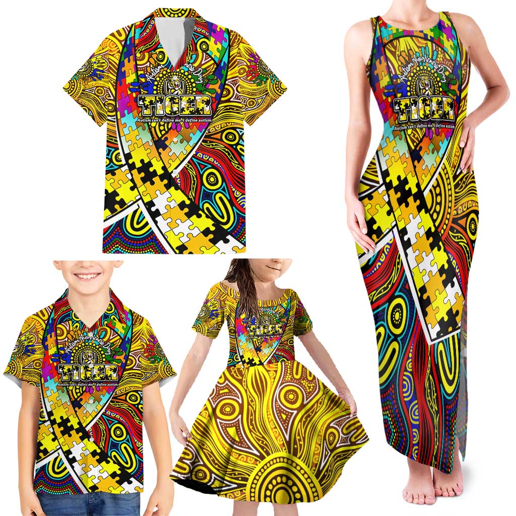Autism Awareness Australia Richmond Tiger Family Matching Tank Maxi Dress and Hawaiian Shirt Aboriginal Indigenous Art
