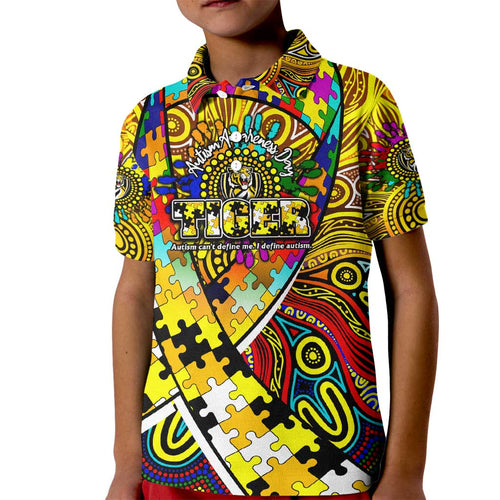 Autism Awareness Australia Richmond Tiger Kid Polo Shirt Aboriginal Indigenous Art