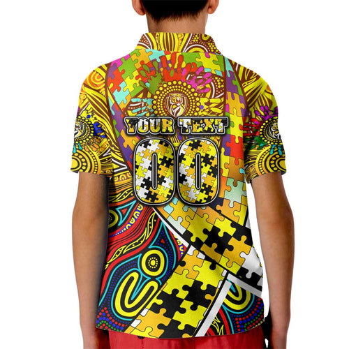 Autism Awareness Australia Richmond Tiger Kid Polo Shirt Aboriginal Indigenous Art