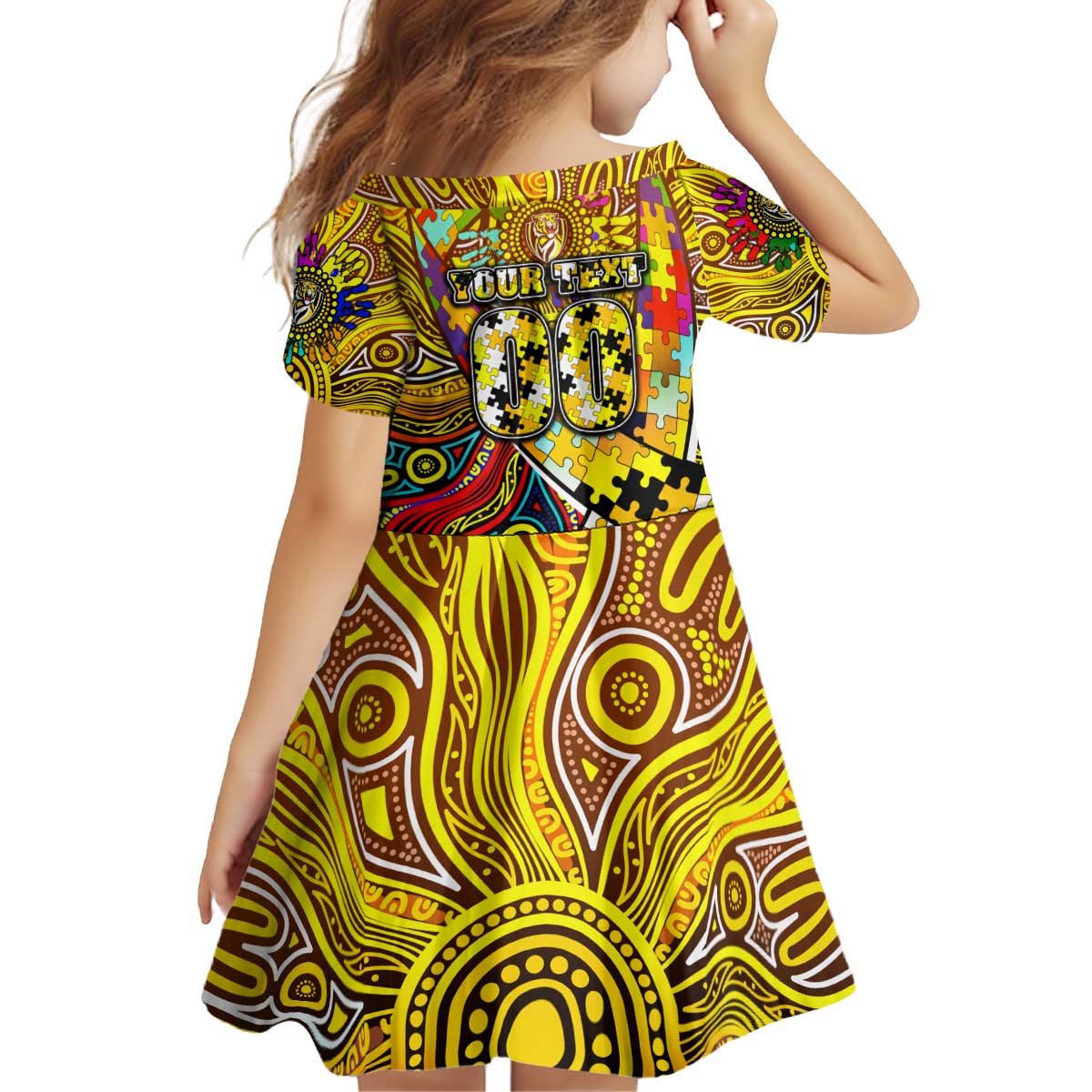 Autism Awareness Australia Richmond Tiger Kid Short Sleeve Dress Aboriginal Indigenous Art