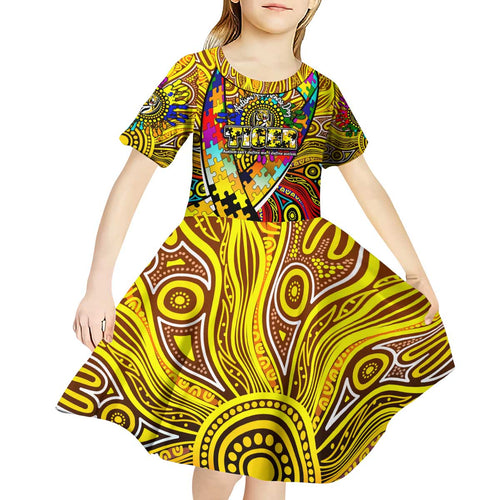 Autism Awareness Australia Richmond Tiger Kid Short Sleeve Dress Aboriginal Indigenous Art
