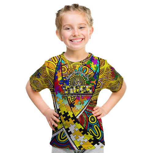Autism Awareness Australia Richmond Tiger Kid T Shirt Aboriginal Indigenous Art