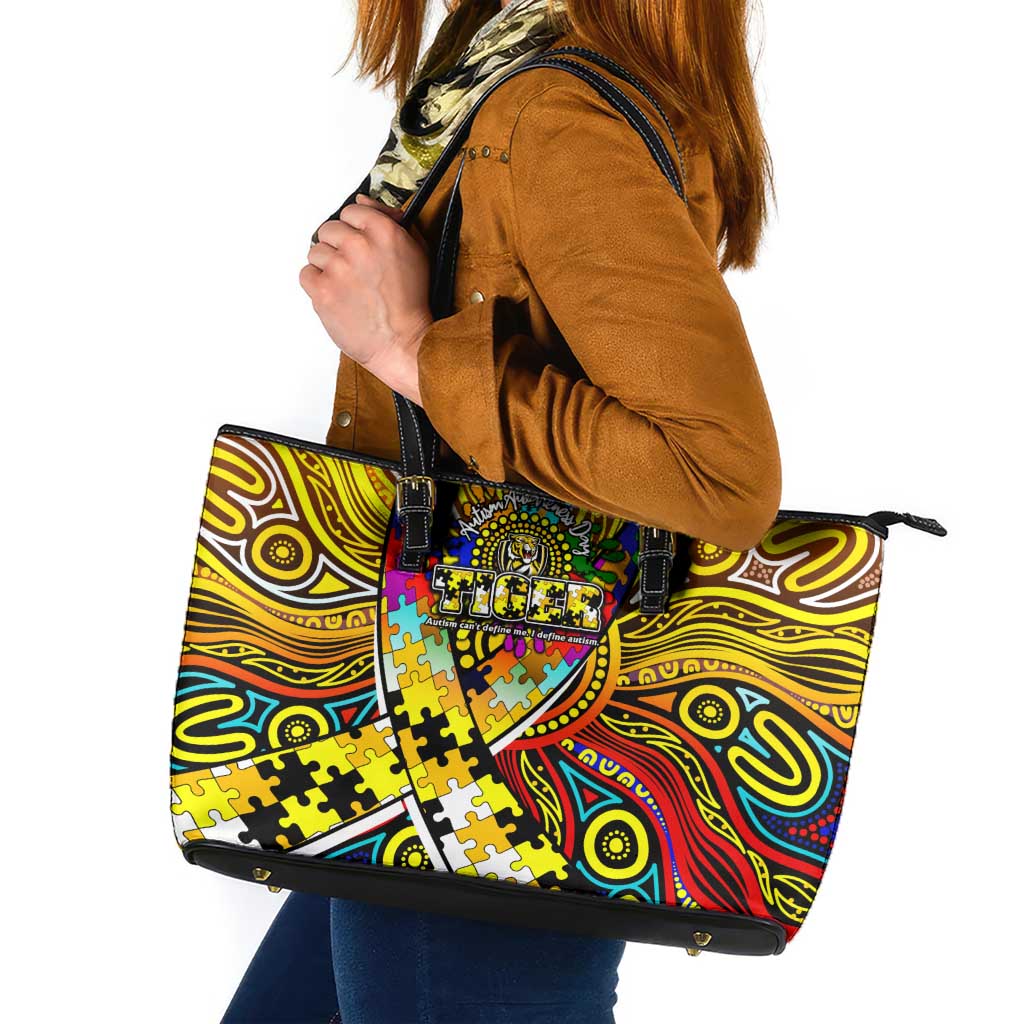 Autism Awareness Australia Richmond Tiger Leather Tote Bag Aboriginal Indigenous Art
