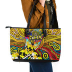 Autism Awareness Australia Richmond Tiger Leather Tote Bag Aboriginal Indigenous Art