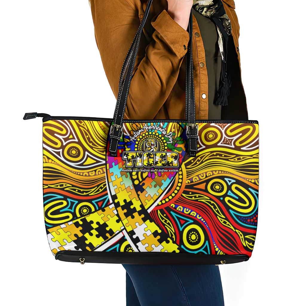 Autism Awareness Australia Richmond Tiger Leather Tote Bag Aboriginal Indigenous Art