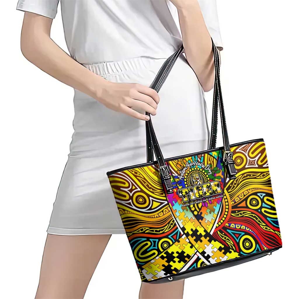 Autism Awareness Australia Richmond Tiger Leather Tote Bag Aboriginal Indigenous Art