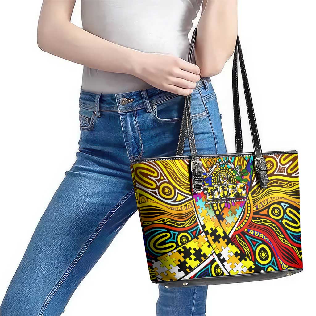 Autism Awareness Australia Richmond Tiger Leather Tote Bag Aboriginal Indigenous Art