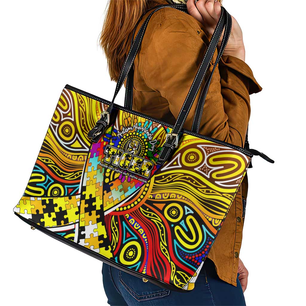 Autism Awareness Australia Richmond Tiger Leather Tote Bag Aboriginal Indigenous Art