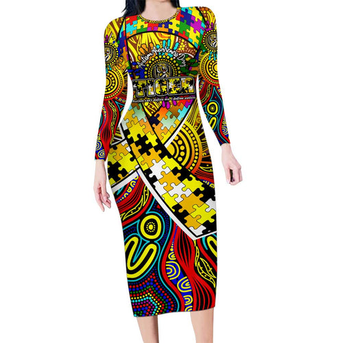 Autism Awareness Australia Richmond Tiger Long Sleeve Bodycon Dress Aboriginal Indigenous Art