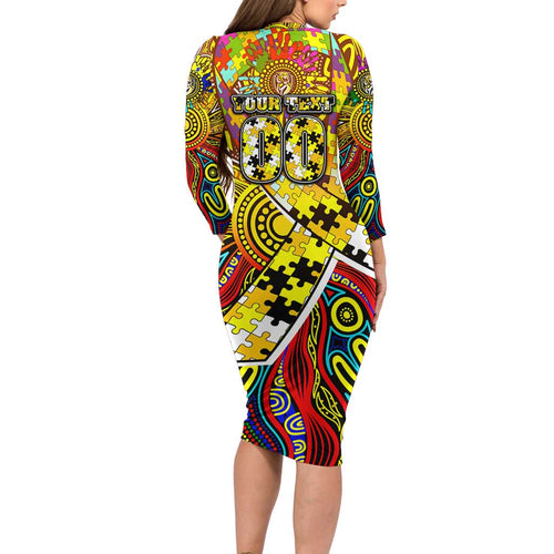 Autism Awareness Australia Richmond Tiger Long Sleeve Bodycon Dress Aboriginal Indigenous Art