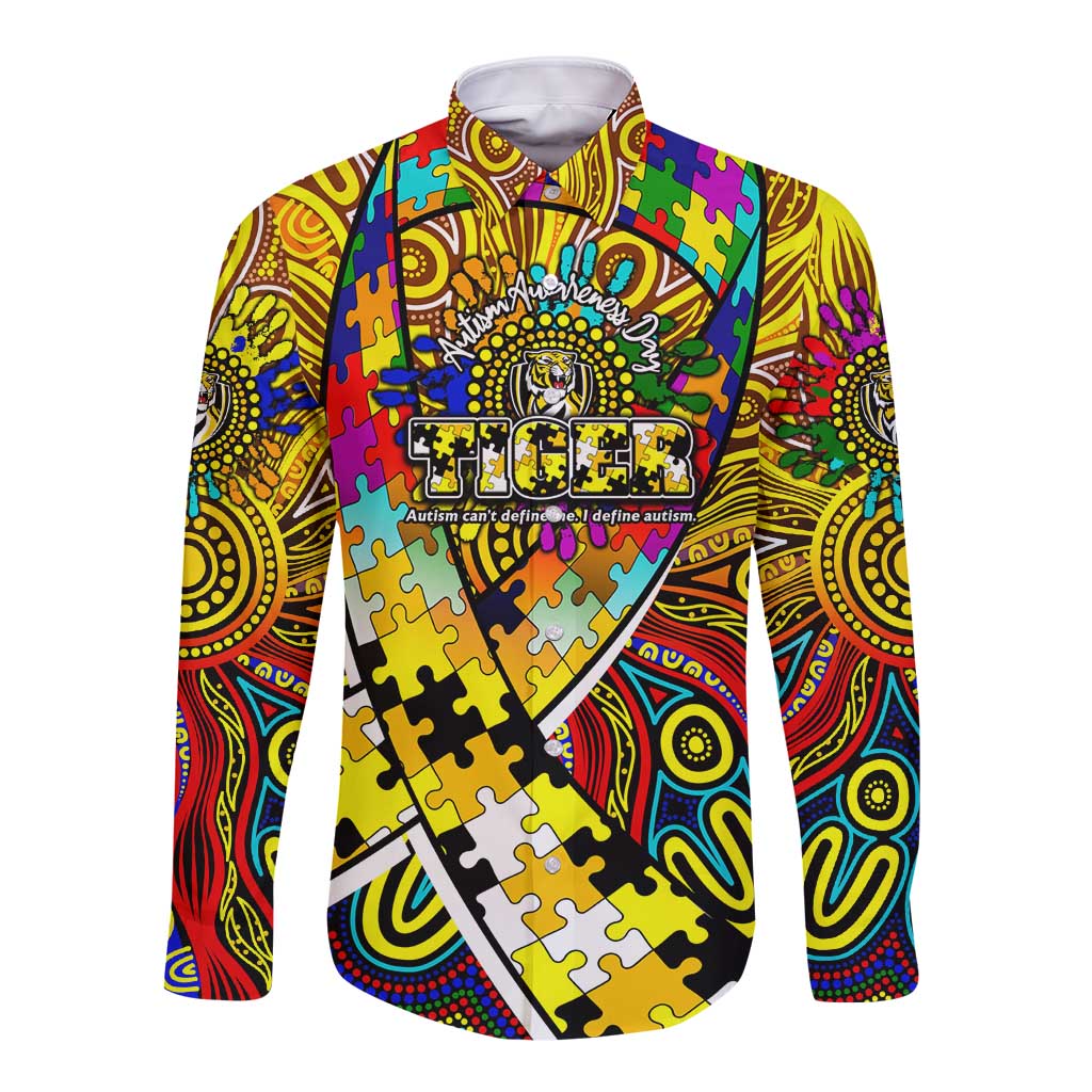 Autism Awareness Australia Richmond Tiger Long Sleeve Button Shirt Aboriginal Indigenous Art