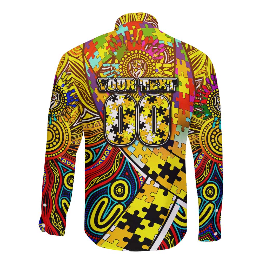 Autism Awareness Australia Richmond Tiger Long Sleeve Button Shirt Aboriginal Indigenous Art