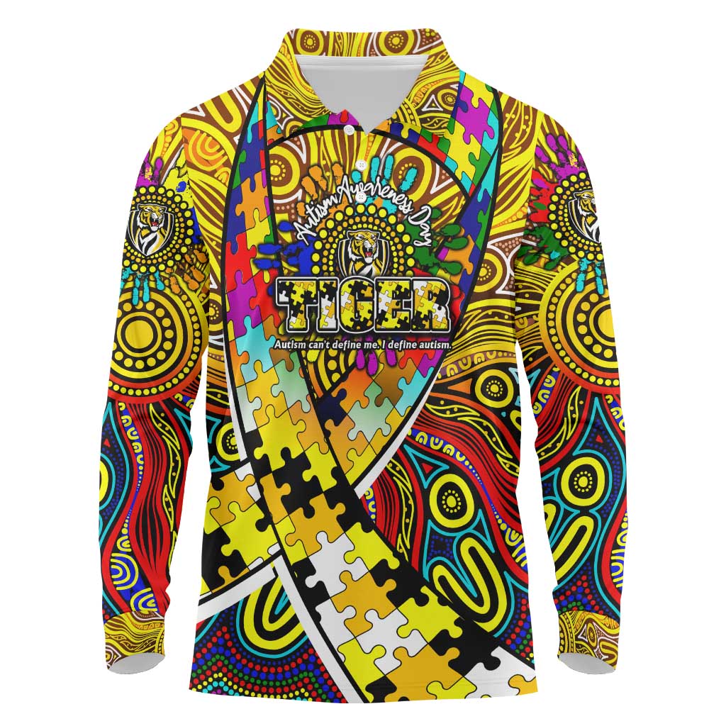 Autism Awareness Australia Richmond Tiger Long Sleeve Polo Shirt Aboriginal Indigenous Art