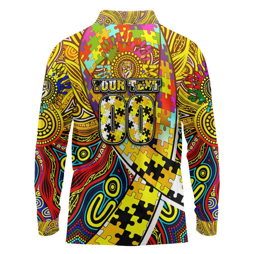 Autism Awareness Australia Richmond Tiger Long Sleeve Polo Shirt Aboriginal Indigenous Art