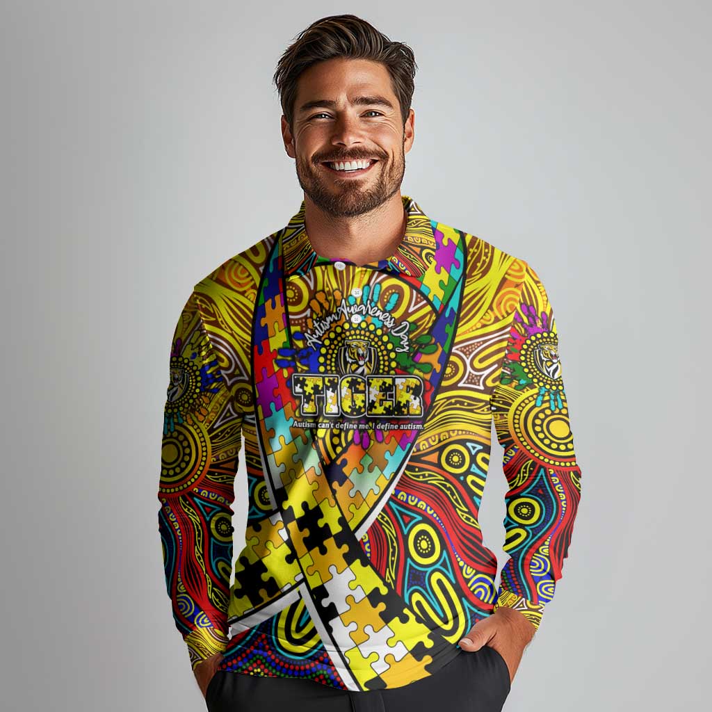Autism Awareness Australia Richmond Tiger Long Sleeve Polo Shirt Aboriginal Indigenous Art