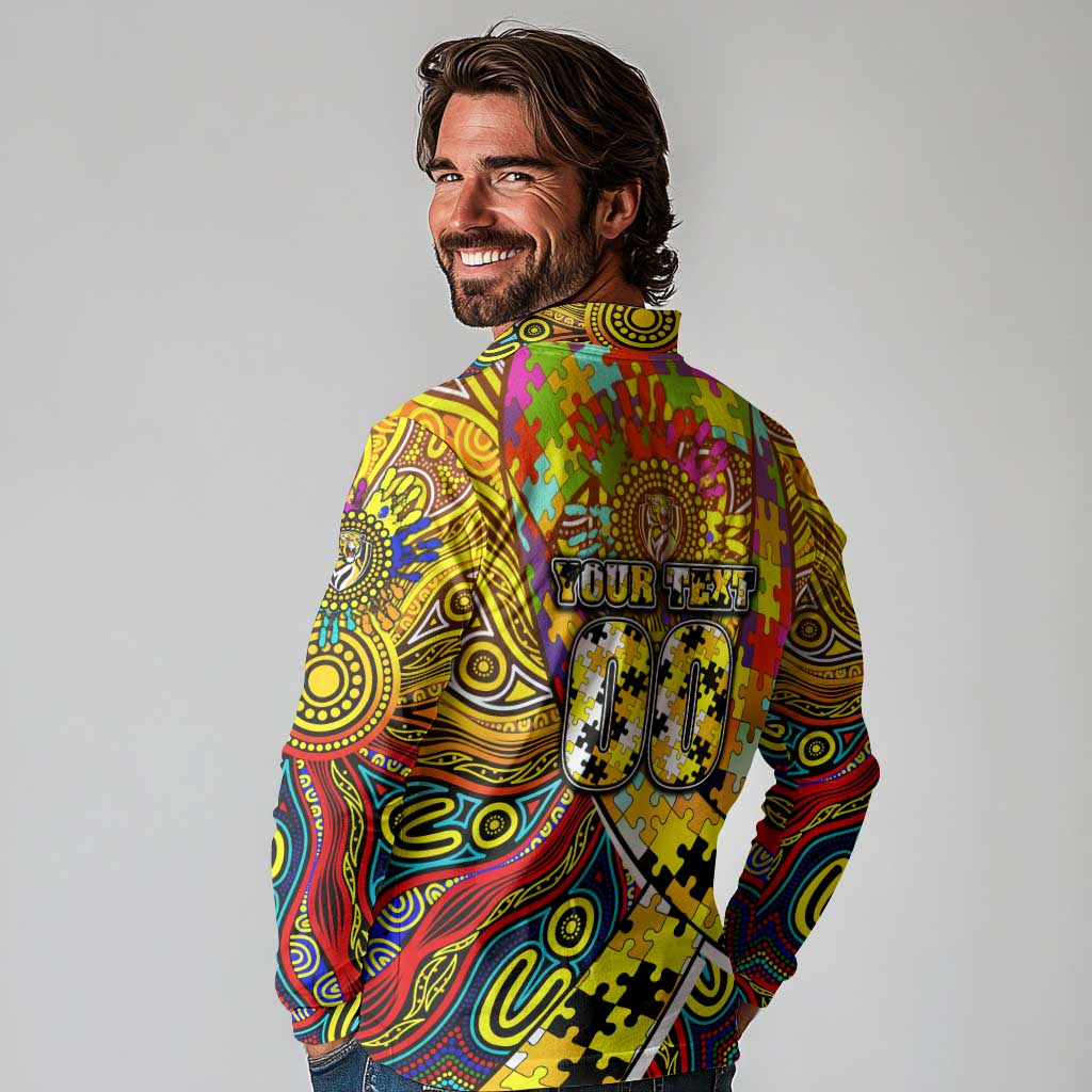 Autism Awareness Australia Richmond Tiger Long Sleeve Polo Shirt Aboriginal Indigenous Art