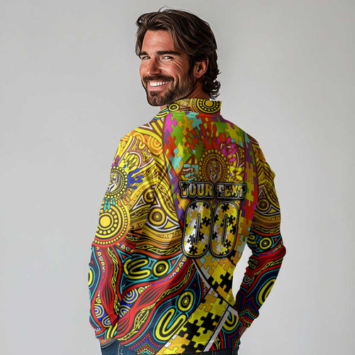 Autism Awareness Australia Richmond Tiger Long Sleeve Polo Shirt Aboriginal Indigenous Art