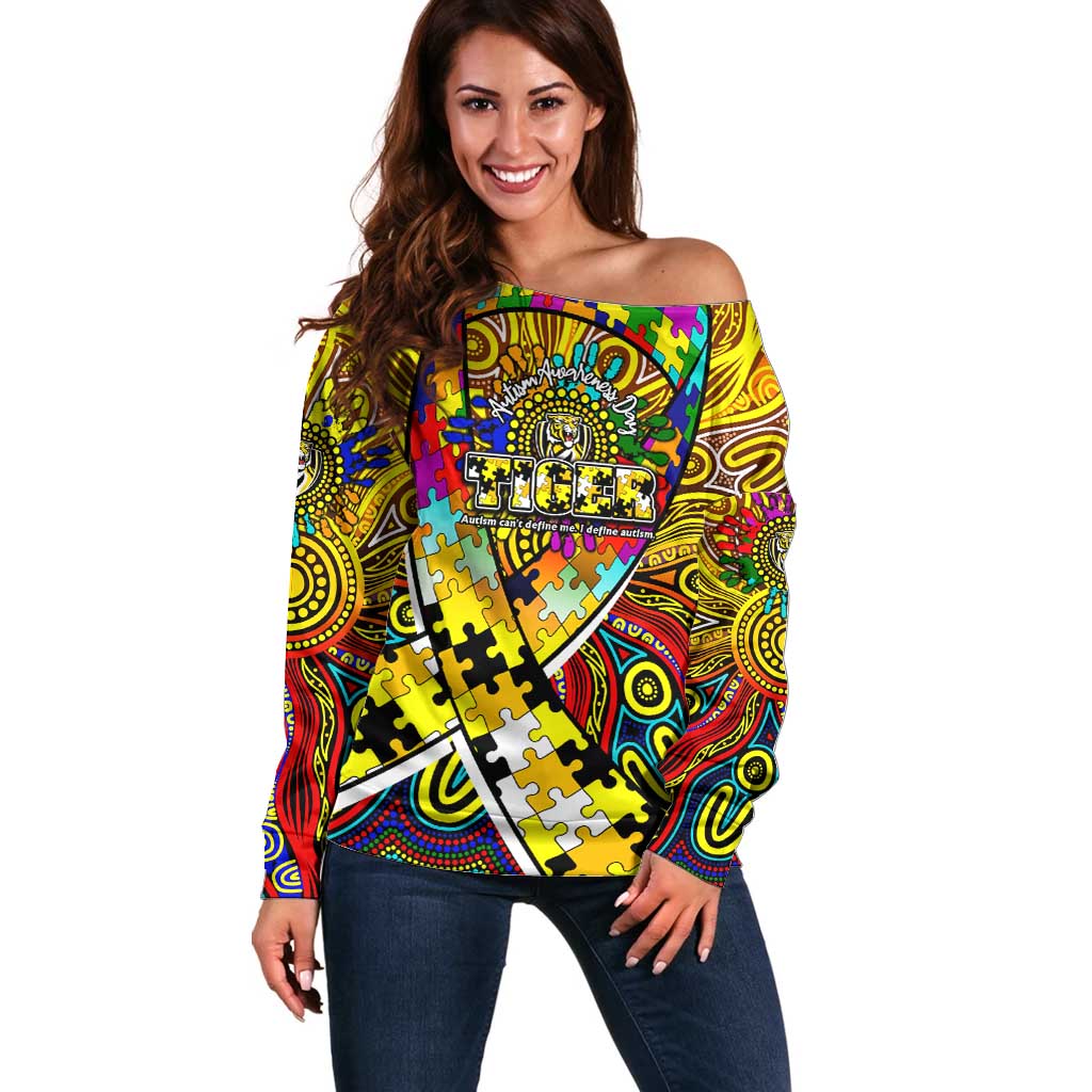 Autism Awareness Australia Richmond Tiger Off Shoulder Sweater Aboriginal Indigenous Art