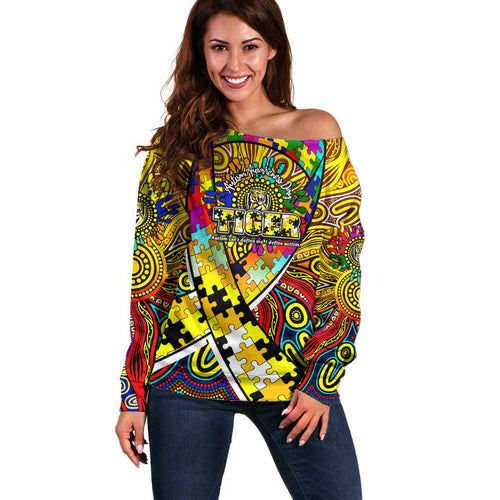 Autism Awareness Australia Richmond Tiger Off Shoulder Sweater Aboriginal Indigenous Art