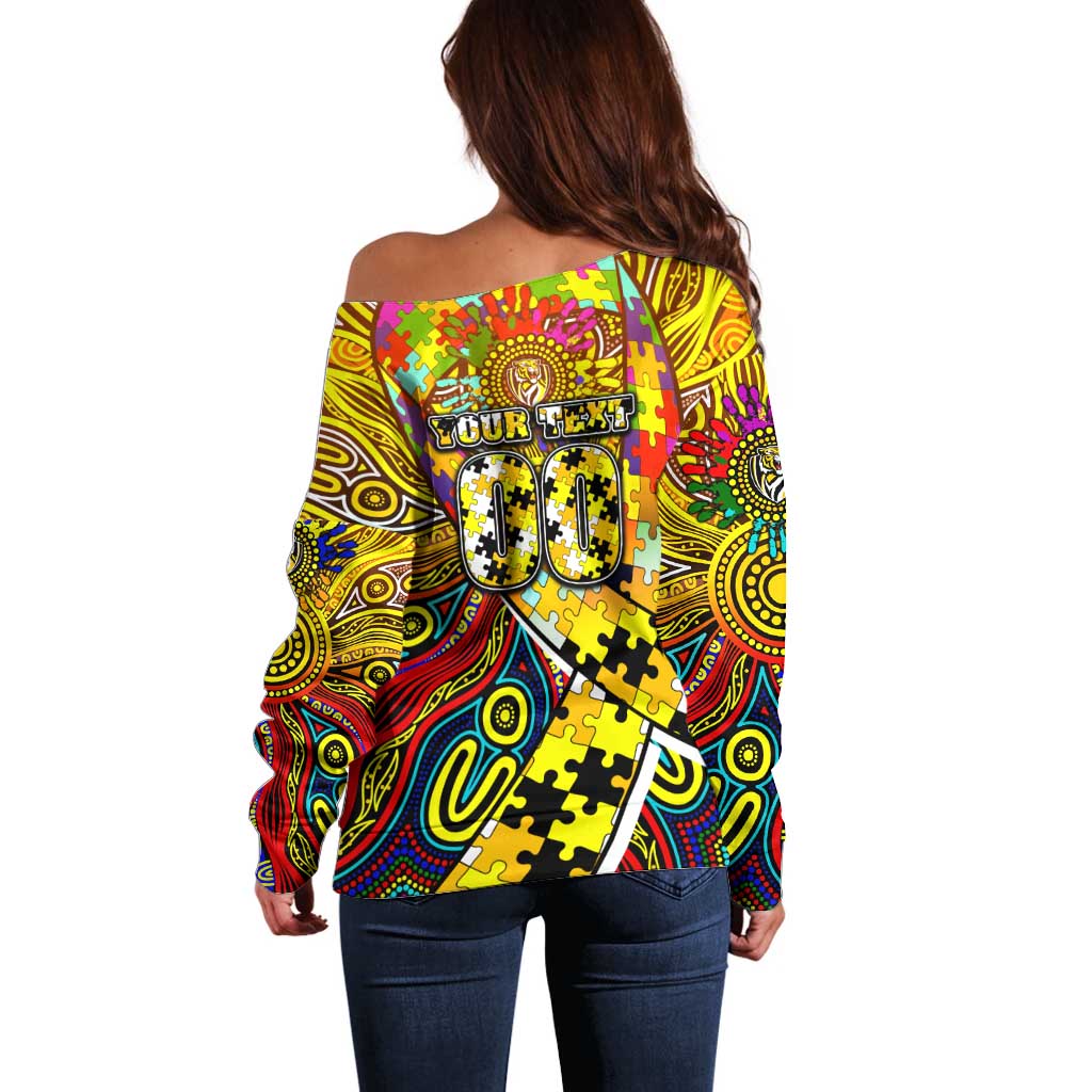 Autism Awareness Australia Richmond Tiger Off Shoulder Sweater Aboriginal Indigenous Art