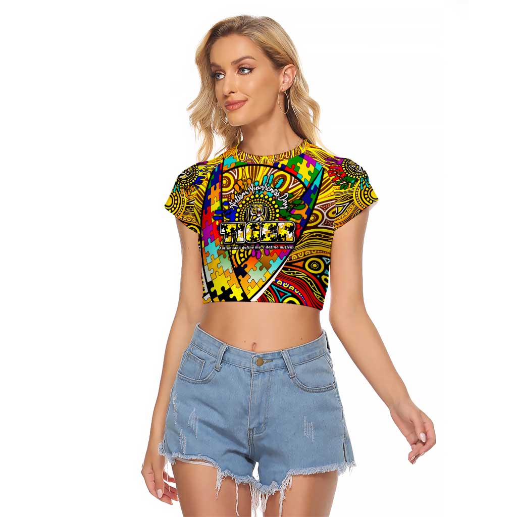 Autism Awareness Australia Richmond Tiger Raglan Cropped T Shirt Aboriginal Indigenous Art