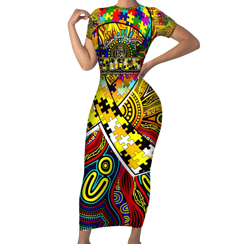 Autism Awareness Australia Richmond Tiger Short Sleeve Bodycon Dress Aboriginal Indigenous Art