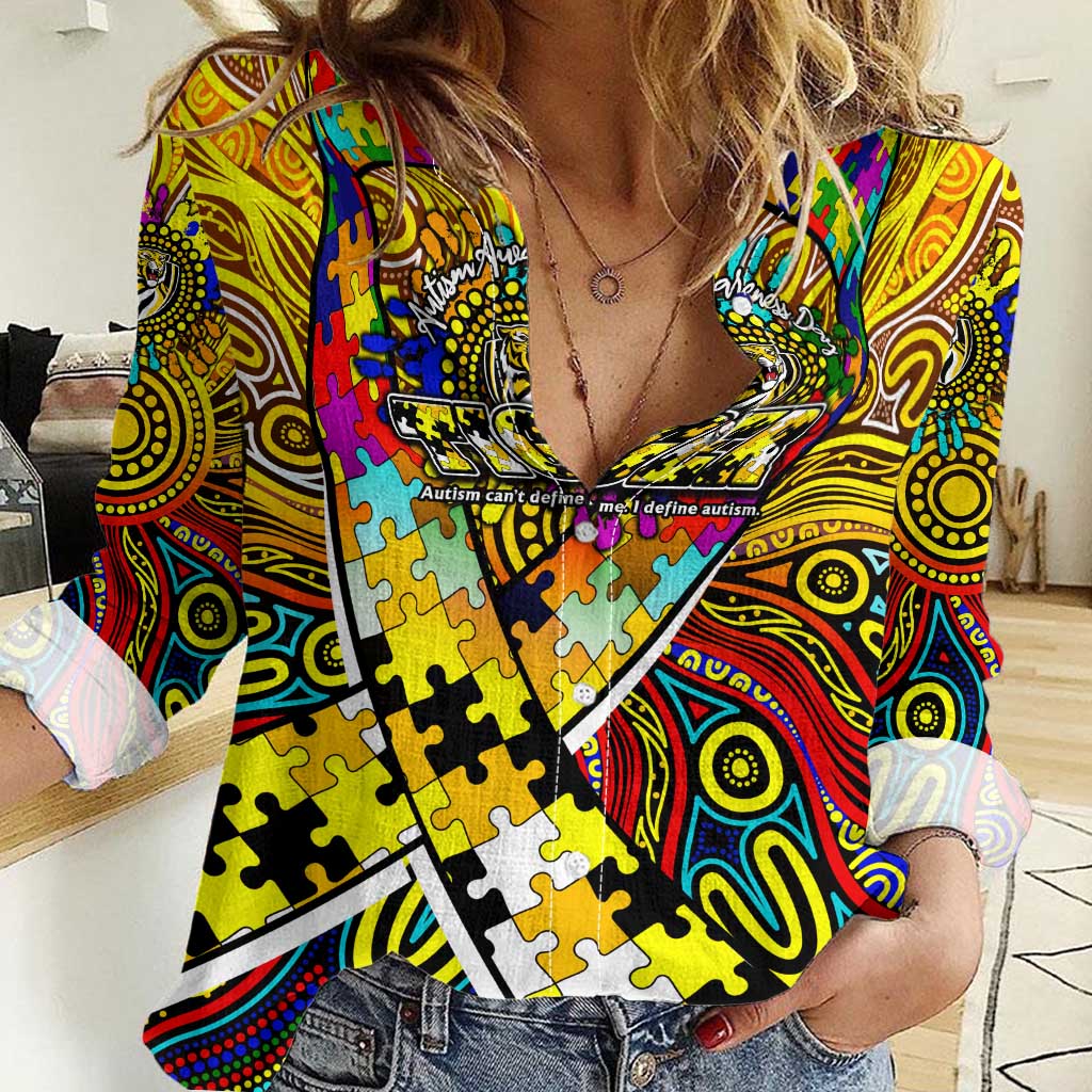 Autism Awareness Australia Richmond Tiger Women Casual Shirt Aboriginal Indigenous Art